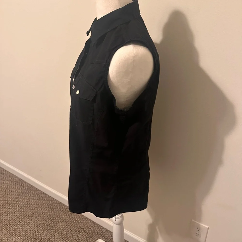 Carhartt Black Sleeveless Button-Down Vest Shirt with White Pearl Buttons Size L - Picture 3 of 7